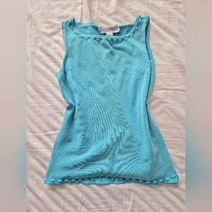 Jessica Howard Aqua Beaded Scoop Neck Tank